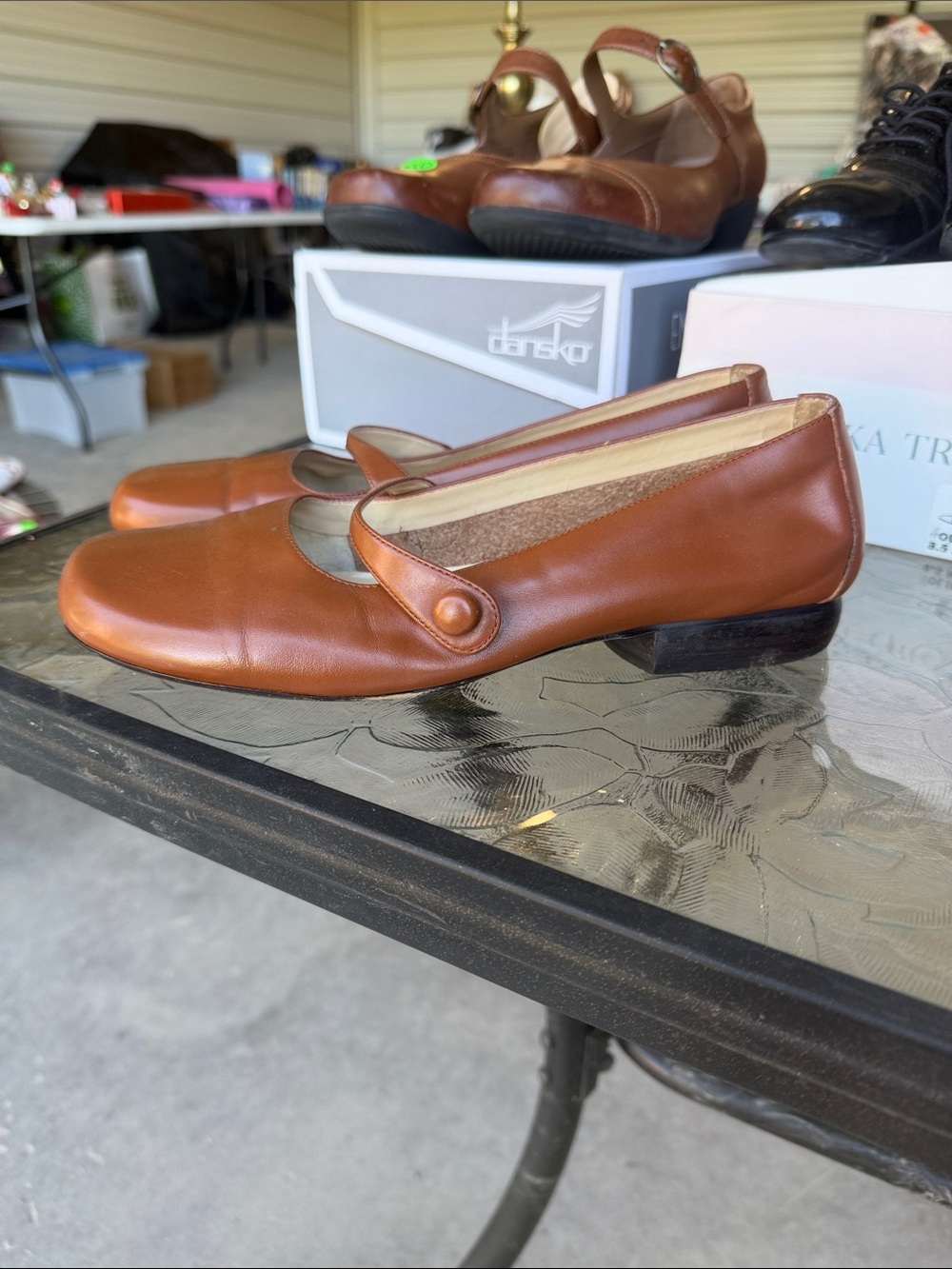 Anne Klein Cognac Leather Mary Jane Flats